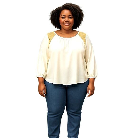 Truth Women's Sheer 3X Cream Lace Top Long Sleeve Blouse Cottagecore - Picture 2 of 5